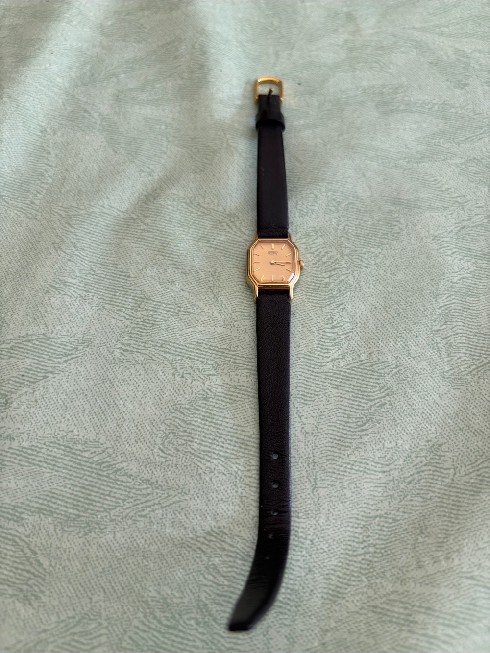Seiko Gold-Tone Octagonal Case with Black Leather Strap